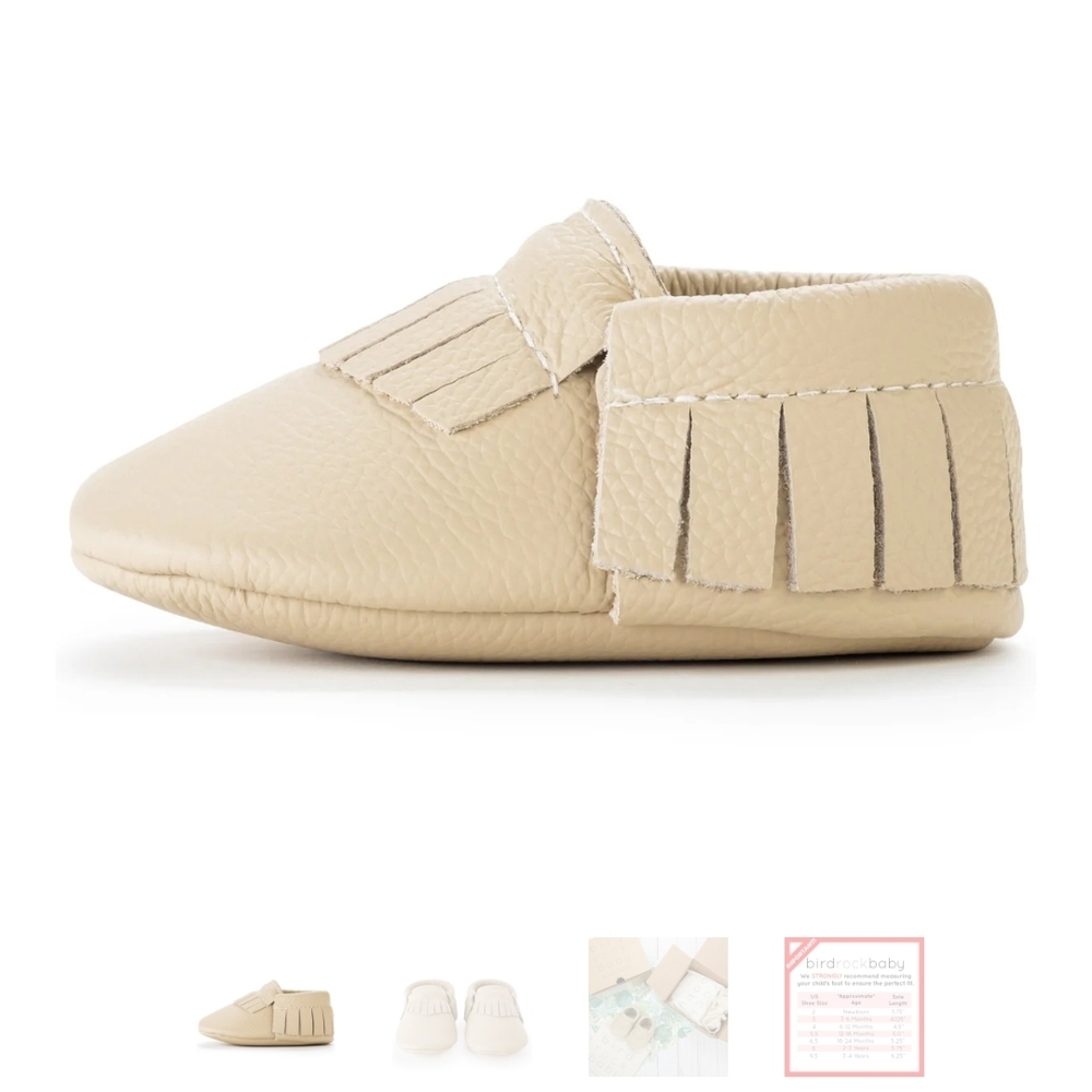 Beige Leather Baby Moccasins - Picture 4 of 6